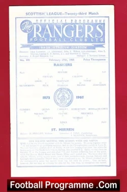 Glasgow Rangers v St Mirren 1965 - Scottish League - football programme