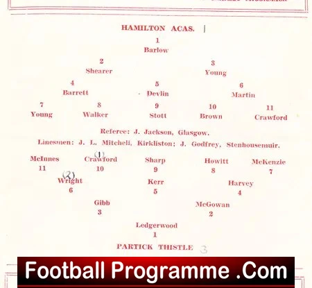 Hamilton Adcademical v Partick Thistle 1954 - Scotland