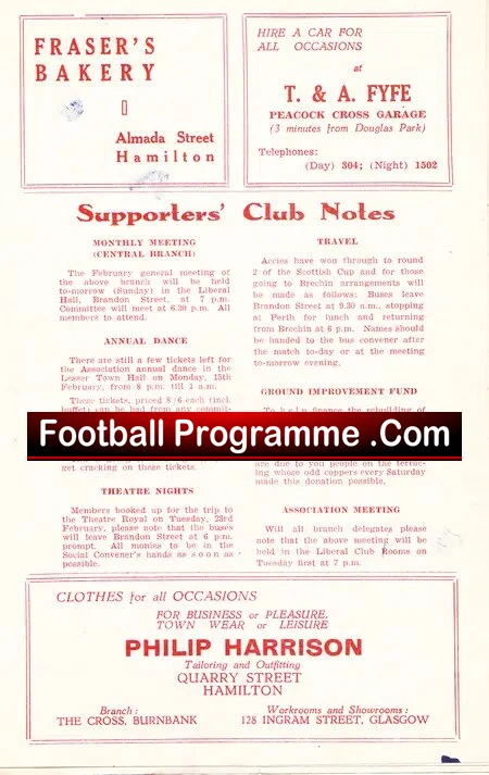 Hamilton Adcademical v Partick Thistle 1954 - Scotland