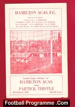Hamilton Adcademical v Partick Thistle 1954 - Scotland - football programme