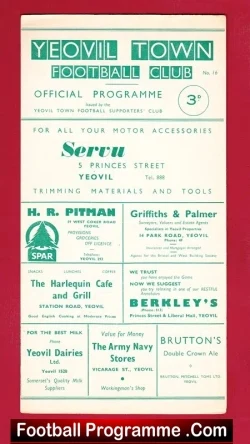 Harry Robshaw Testimonial Benefit Match Game Yeovil Town 1961 - football programme