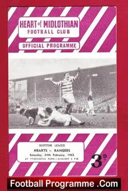 Heart Of Midlothian v Glasgow Rangers 1962 - Scottish League - football programme