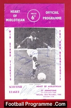 Heart Of Midlothian v St Johnstone 1968 Multi Autographed SIGNED - football programme