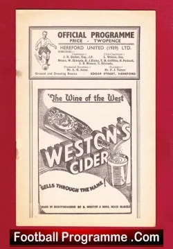 Hereford United v Worcester City 1948 - football programme