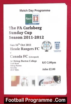 Hessle Rangers v Canada 2011 - Sunday Cup - football programme