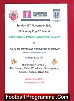 Hetton Lyons Cricket Club v Chapletown Fforde Grene 2011 - cricket programme