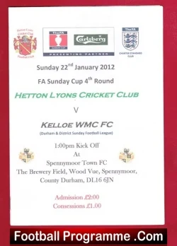 Hetton Lyons Cricket Club v Kelloe WMC 2012 - Sunday Cup - cricket programme