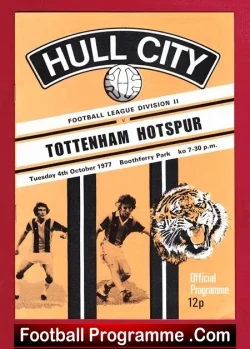 Hull City v Tottenham 1977 - football programme