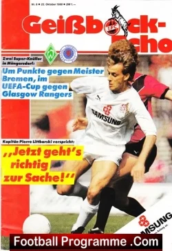 IFC Koln v Glasgow Rangers 1988 - and Werder Bremen Germany - football programme