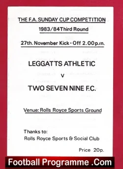 Leggatts Athletic v Two Seven Nine 1983 – Sunday Cup Rolls Royce