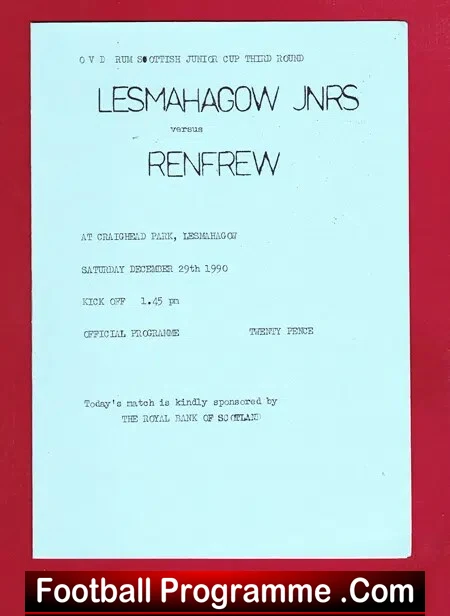 Lesmahagow Juniors v Renfrew 1990 – 1st First Ever Match