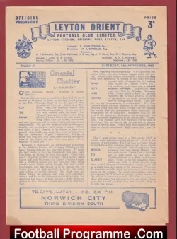 Leyton Orient v Norwich City 1953 - football programme
