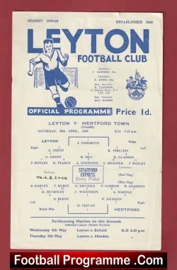 Leyton v Hertford Town 1960 - Friendly Match - football programme