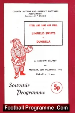 Linfield Swifts v Dundela 1972 - Seaview Belfast Ireland - football programme
