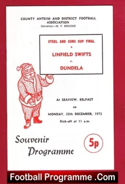 Linfield Swifts v Dundela 1972 - Seaview Belfast Ireland - football programme