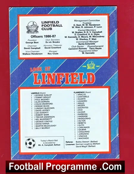 Linfield v Flamengo 1986 - Brazil Team in Northern Ireland