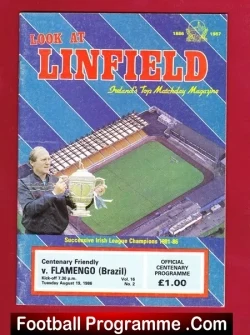 Linfield v Flamengo 1986 - Brazil Team in Northern Ireland - football programme