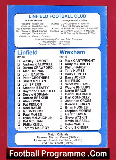 Linfield v Wrexham 1995 - Pre Season Friendly Match