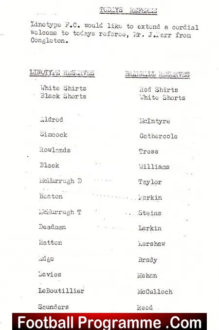Linotype v Bramhall 1982 - Reserves Match