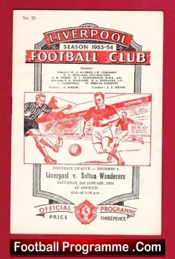 Liverpool v Bolton Wanderers 1954 - football programme