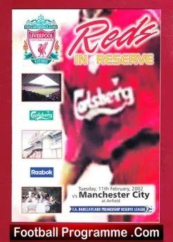 Liverpool v Manchester City 2002 - Reserves Match Anfield - football programme