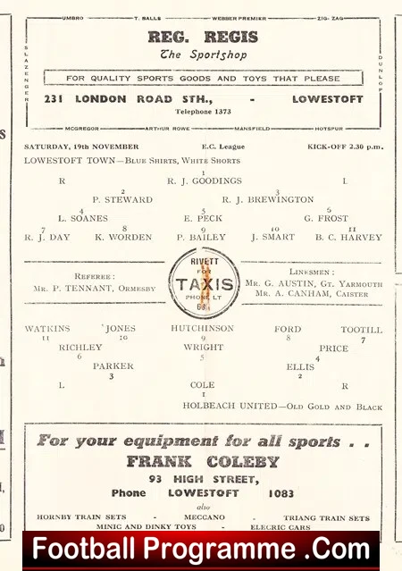 Lowestoft v Holbeach United 1955