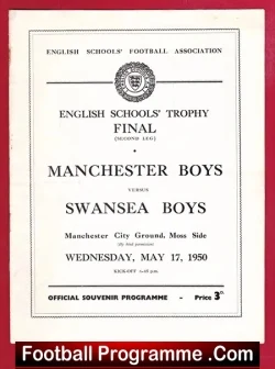 Manchester Boys v Swansea Boys 1950 - Schoolboys Final Man City - football programme
