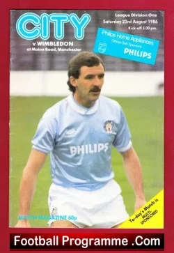 Manchester City v Wimbledon 1986 - First Division 1st Wimbledon - football programme