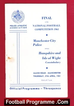 Manchester Police v Hampshire Isle Of Wight Constabulary 1961 - football programme
