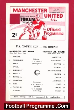 Manchester United v Sheffield United 1970 - FA Youth Cup - football programme