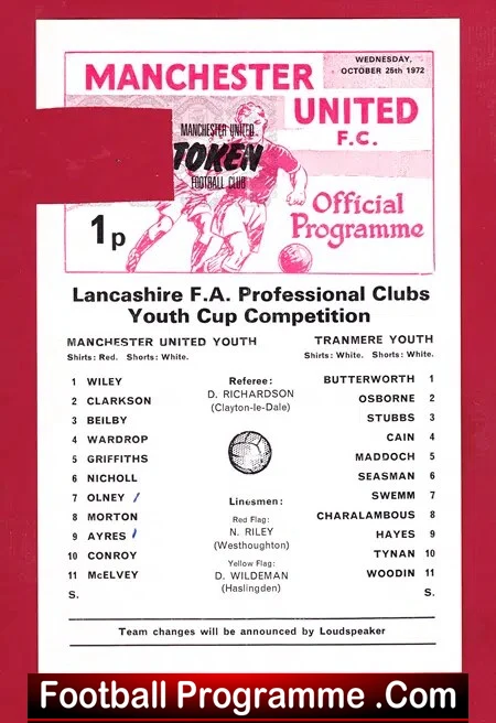 Manchester United v Tranmere Rovers 1972 – FA Youth Cup