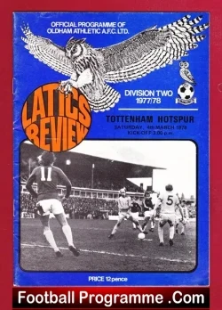 Oldham Athletic v Tottenham 1978 - football programme
