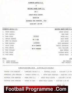 Plymouth Argyle v Bristol Manor Farm 1992 – Great Mills League