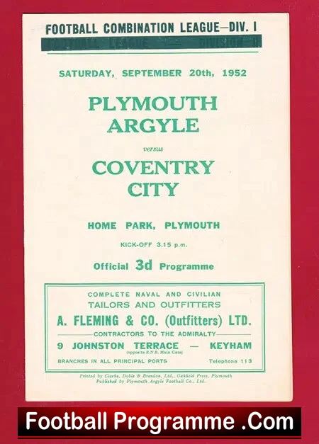 Plymouth Argyle v Coventry City 1952