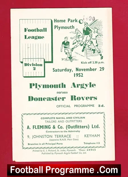 Plymouth Argyle v Doncaster Rovers 1952