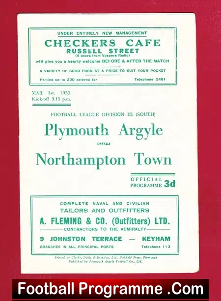 Plymouth Argyle v Northampton Town 1952