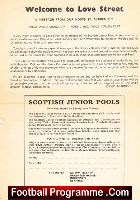 Pollok v Forth Wanderers 1981 Scottish Junior Semi Final Paisley