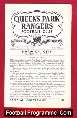 Queens Park Rangers v Norwich City 1964 - FA Cup - football programme