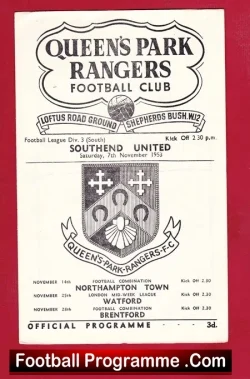 Queens Park Rangers v Southend United 1953 - football programme