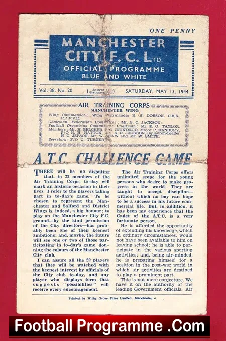 RAF Air Training Corps Manchester Wing v Salford Wing 1944 MCR