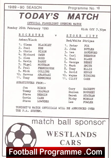Rocester v Stoke City 1990 - Friendly Match