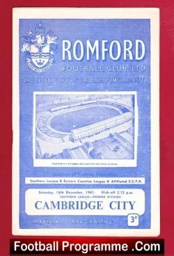 Romford v Cambridge City 1961 - football programme