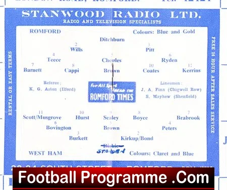 Romford v West Ham United 1962