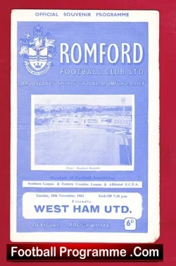 Romford v West Ham United 1962 - football programme
