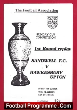 Sandwell v Hawkesbury Upton 1994 - Sunday Cup - football programme