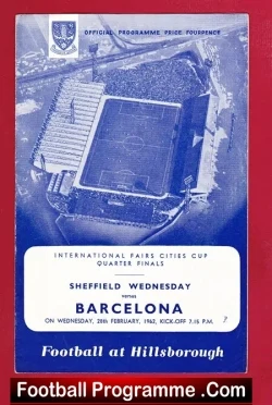 Sheffield Wednesday v Barcelona 1962 International Fairs Cup QF - football programme