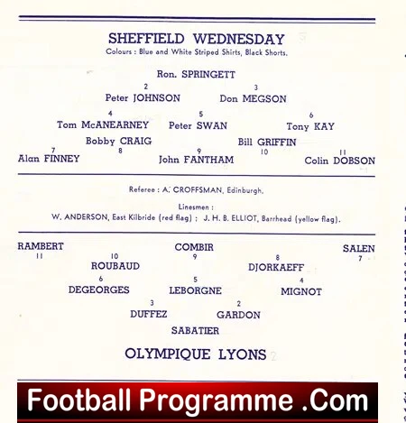 Sheffield Wednesday v Olympique Lyons 1961 - Fairs Cup