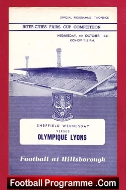 Sheffield Wednesday v Olympique Lyons 1961 - Fairs Cup - football programme