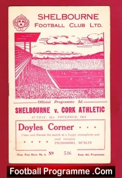 Shelbourne v Cork Athletic 1954 - Ireland - football programme