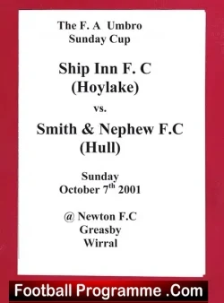 Ship Inn Hoylake v Smith & Nephew 2001 - Sunday Cup - football programme